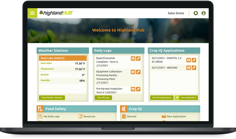 Highland Hub Application on a laptop